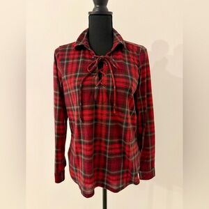 Polly & Esther Red and Black Plaid Lace-Up Top - Size M